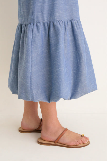 Chambray Sleeveless Martine Bubble Maxi Dress