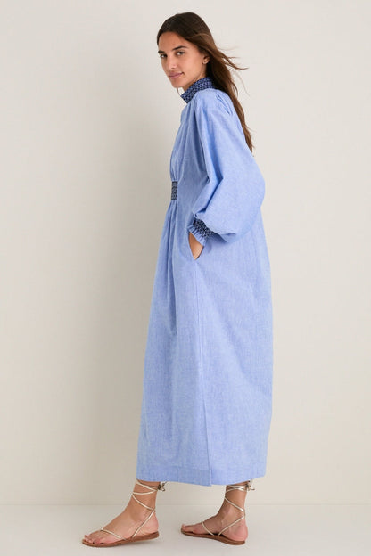 Chambray Embroidered Aubury Maxi Dress