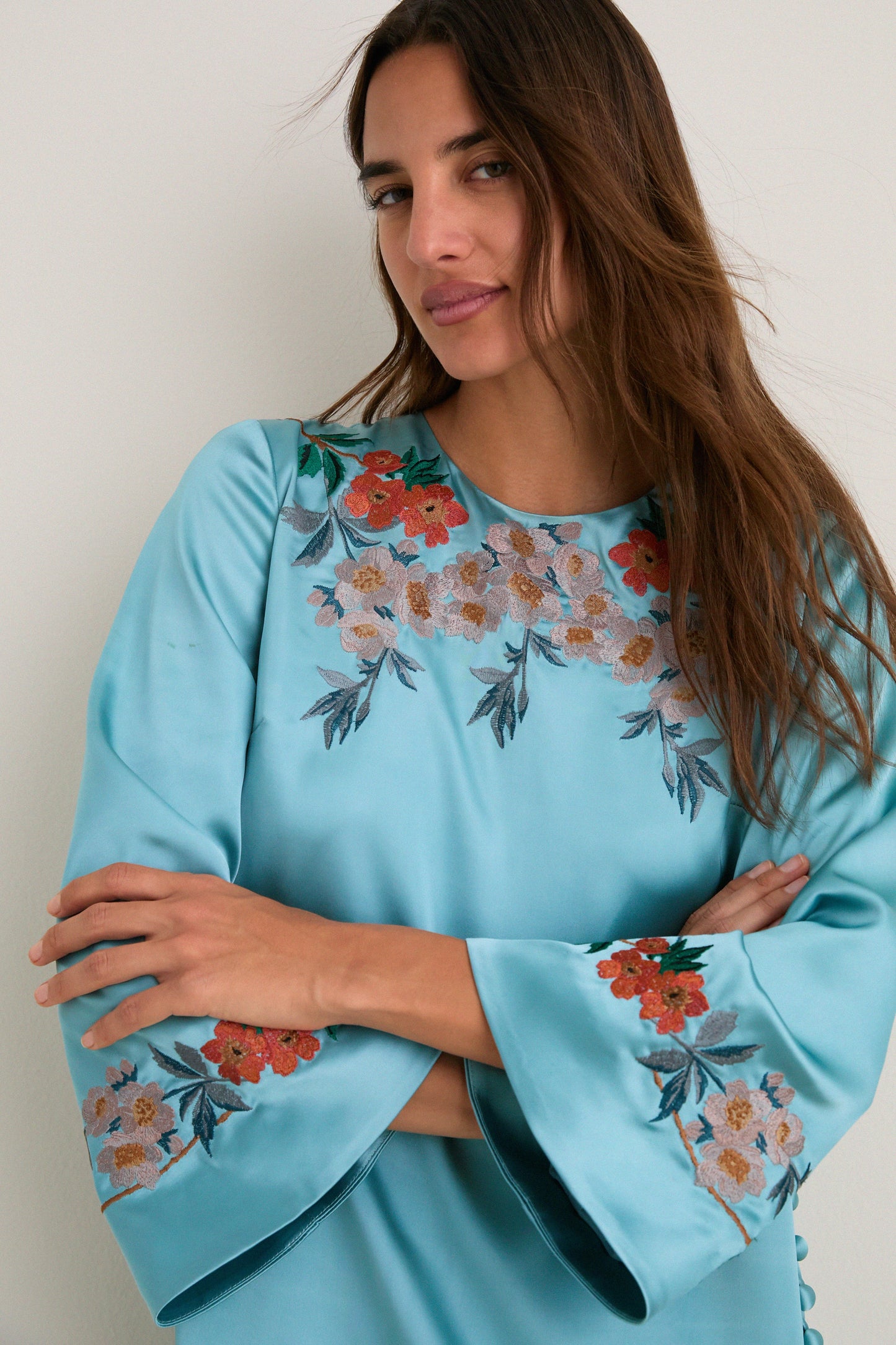 Cameo Blossom Embroidered Duchess Satin Jamie Dress