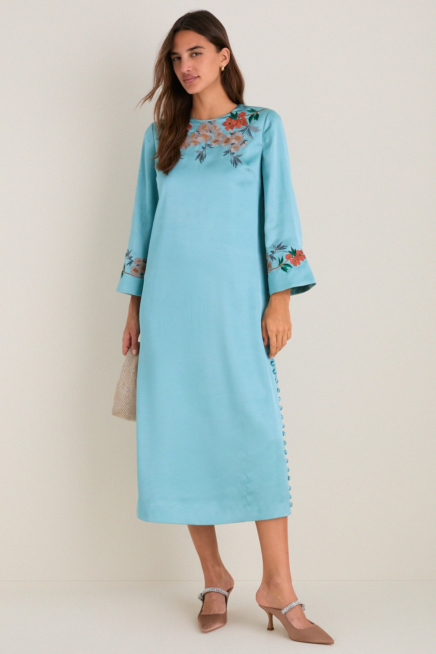 Cameo Blossom Embroidered Duchess Satin Jamie Dress