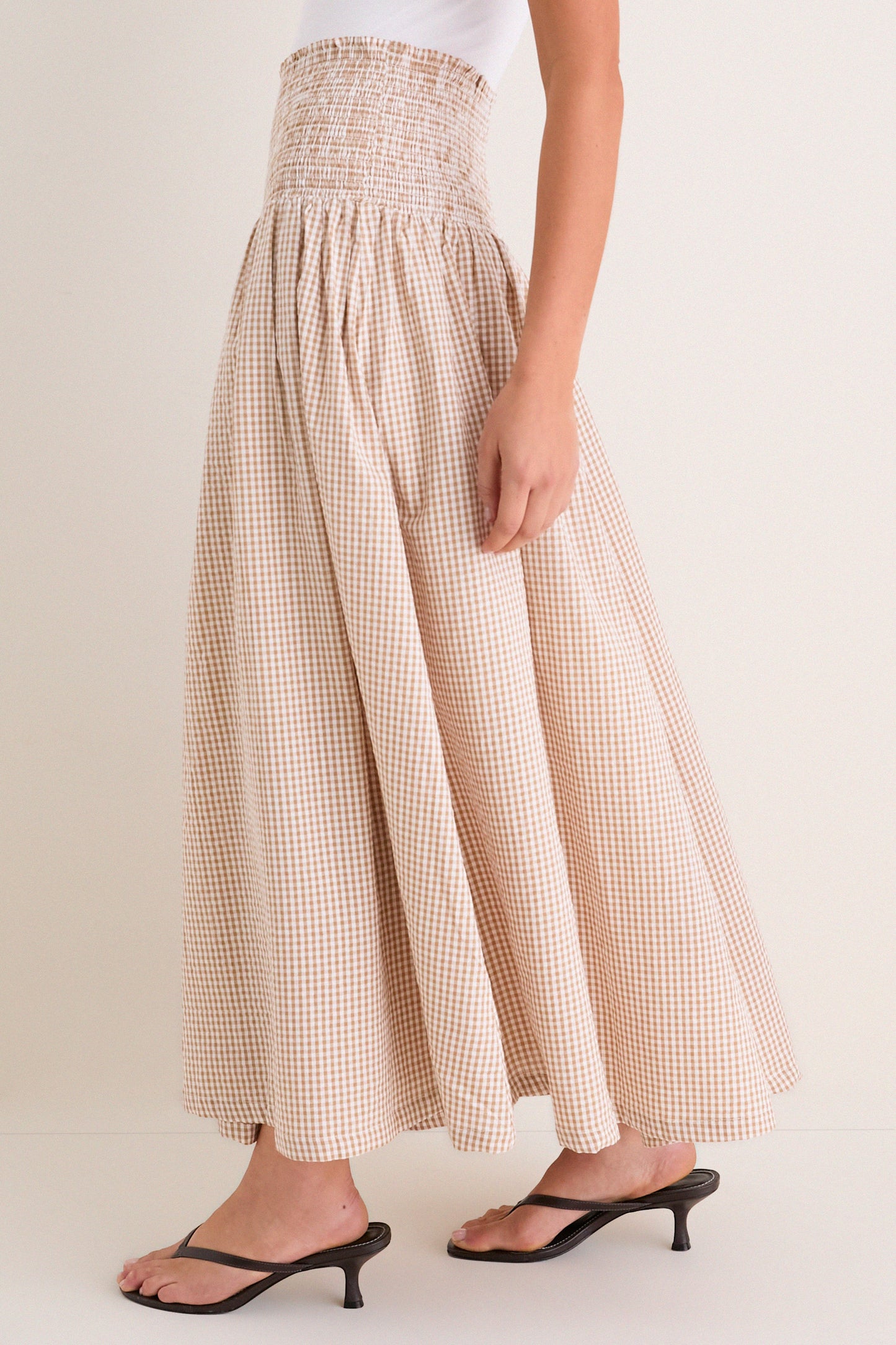 Cafe Check Smocked Maxi Skirt