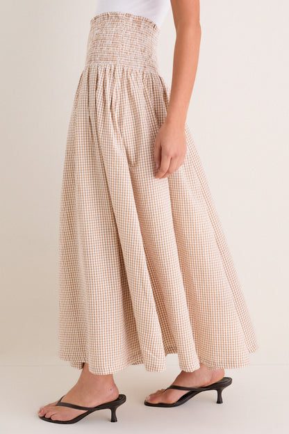 Cafe Check Smocked Maxi Skirt