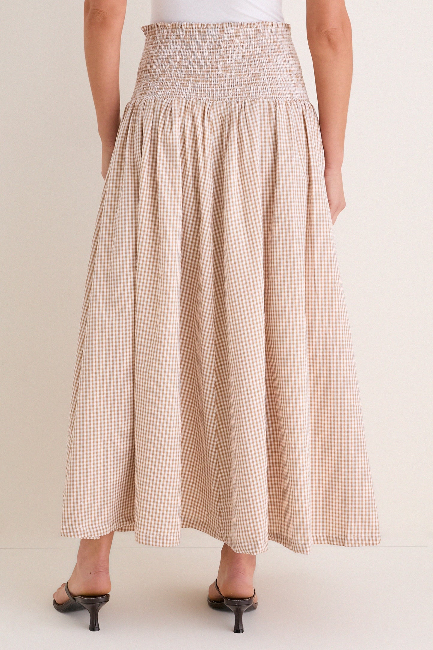 Cafe Check Smocked Maxi Skirt