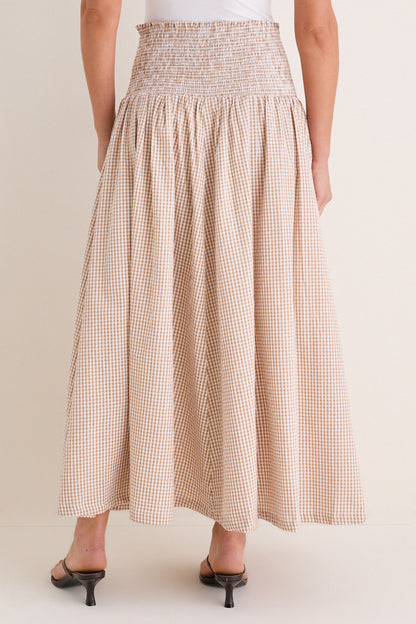 Cafe Check Smocked Maxi Skirt
