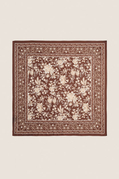 Brown Floral Medium Silk Scarf