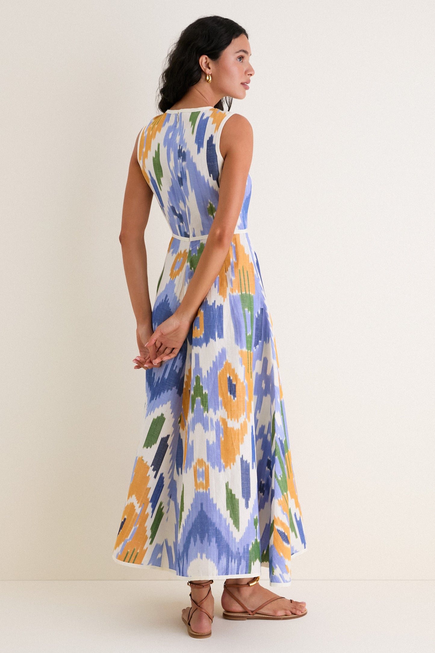 Blue Watercolor Ikat Clodette Maxis Dress