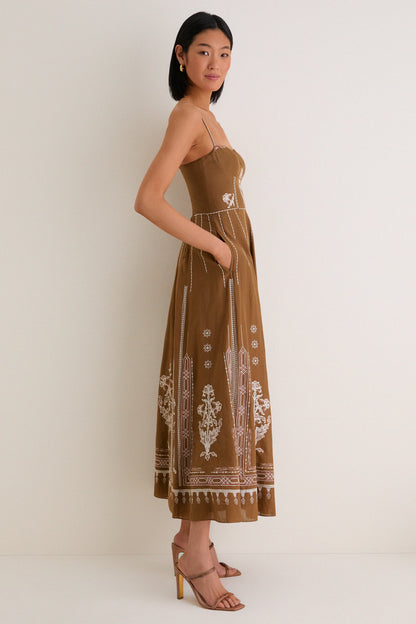 Brown Embroidered Lace Valya Maxis Dress