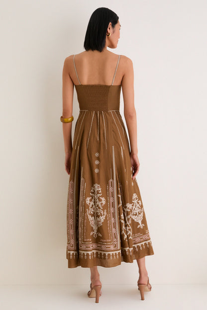 Brown Embroidered Lace Valya Maxis Dress