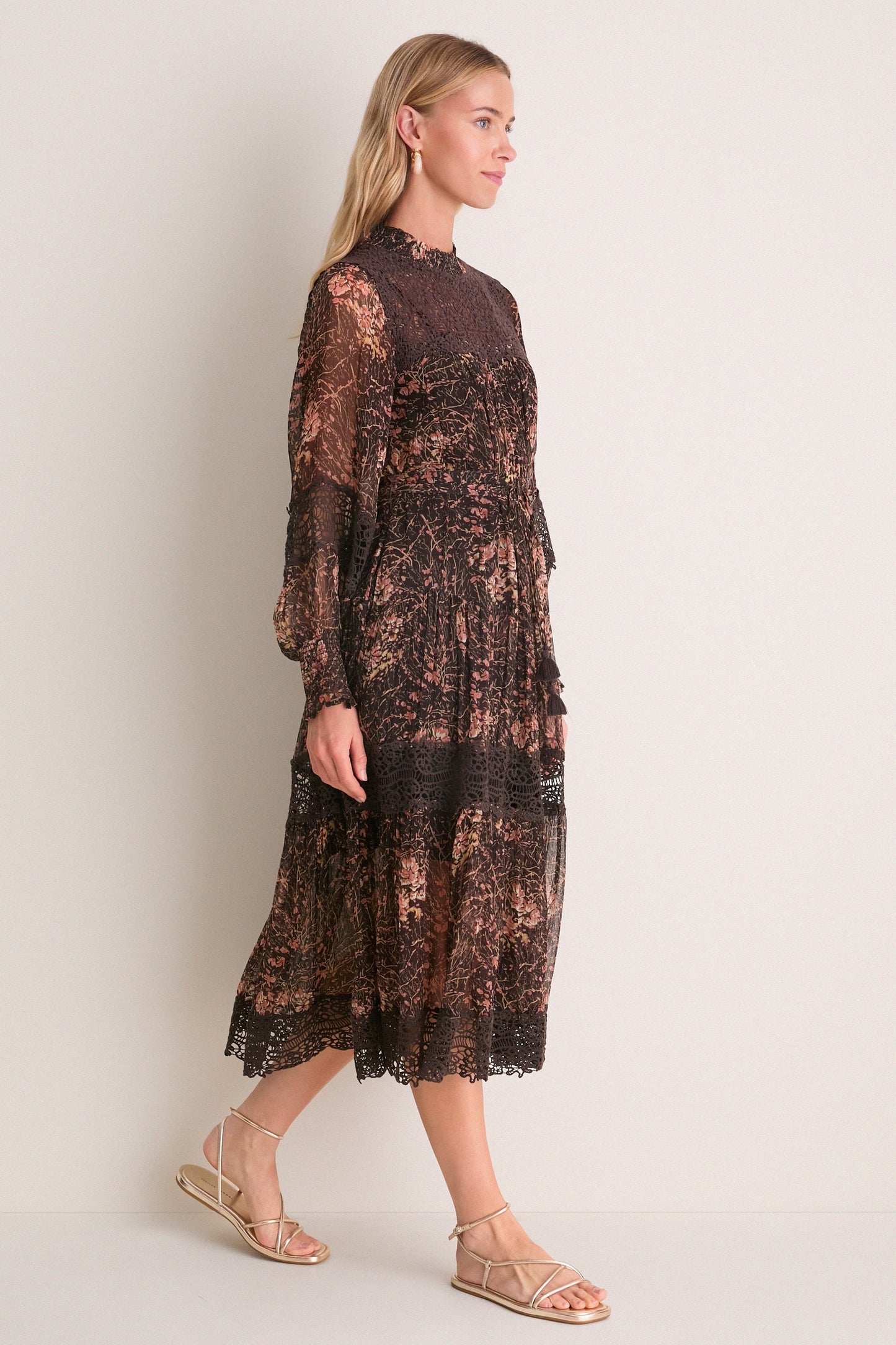 Brown Luisa Print Long Sleeve Dress