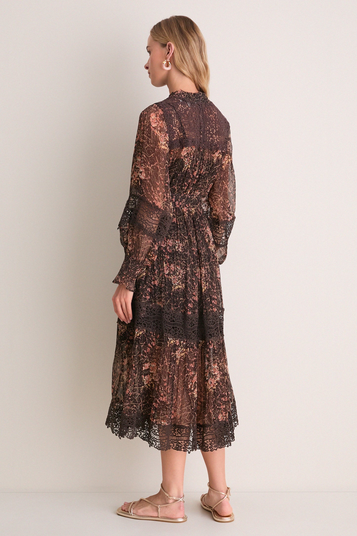 Brown Luisa Print Long Sleeve Dress