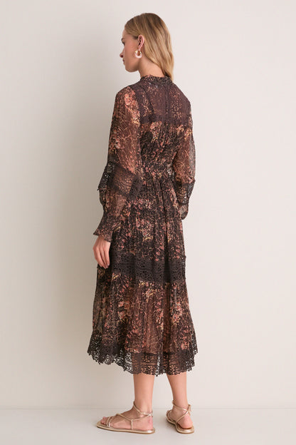 Brown Luisa Print Long Sleeve Dress