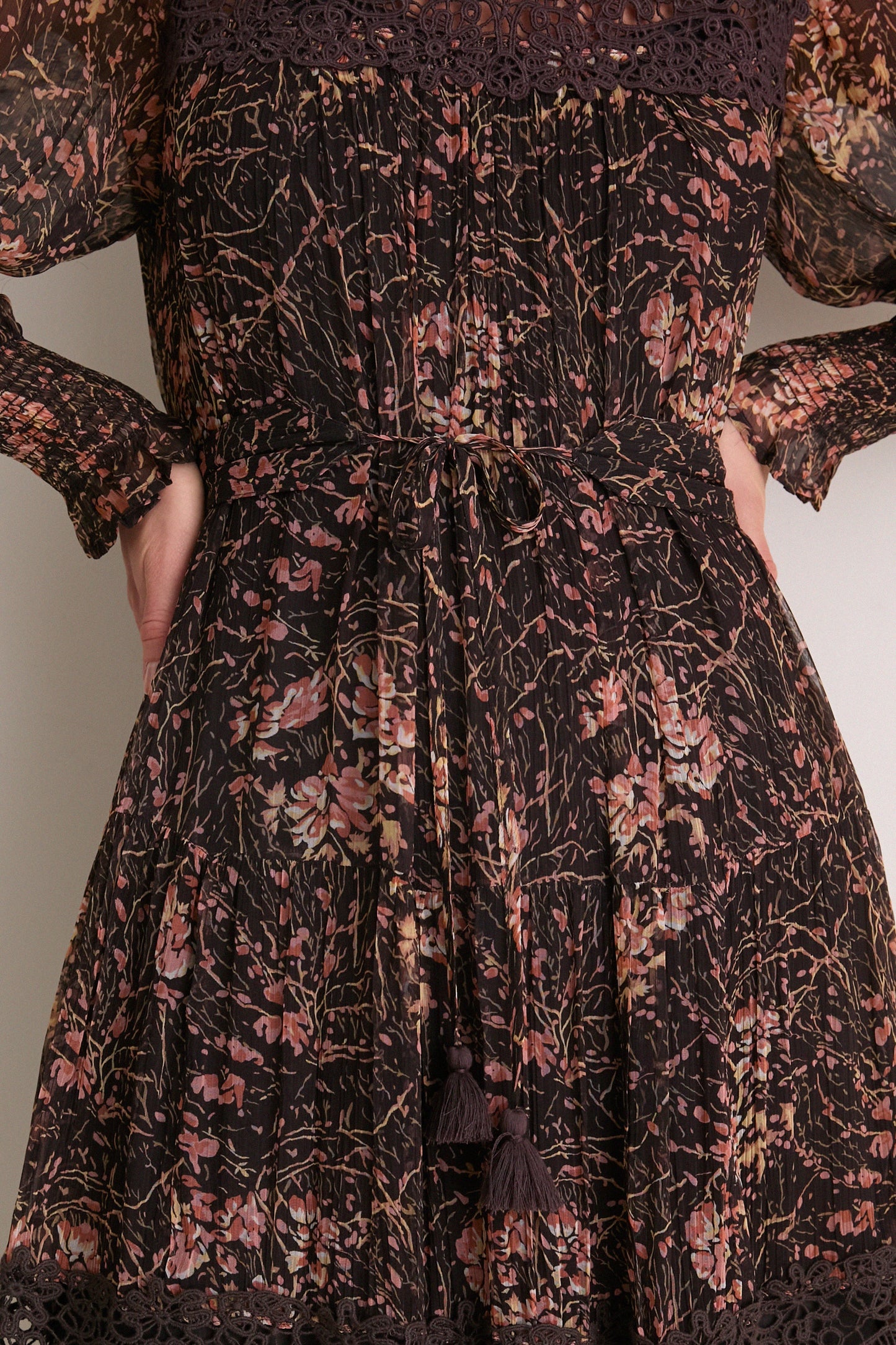 Brown Luisa Print Long Sleeve Dress