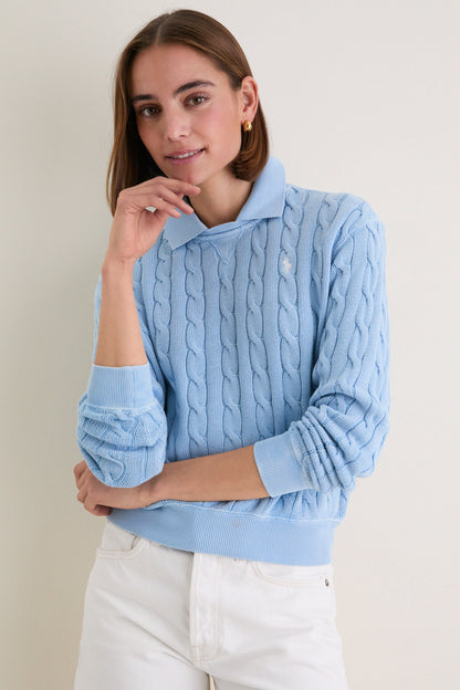 Chambray Blue Cotton Knit Polo