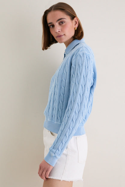 Chambray Blue Cotton Knit Polo