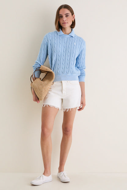 Chambray Blue Cotton Knit Polo