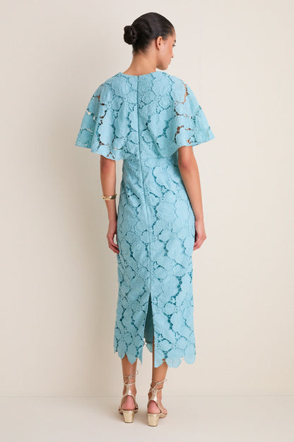 Cameo Blue Eyelet Cape Leah Dress
