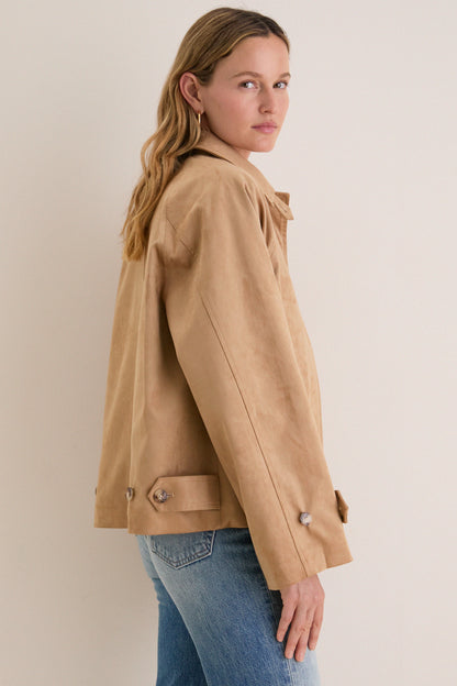 Camel Suede Drew Short Trench Coat