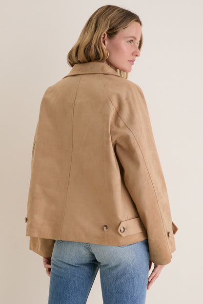 Camel Suede Drew Short Trench Coat