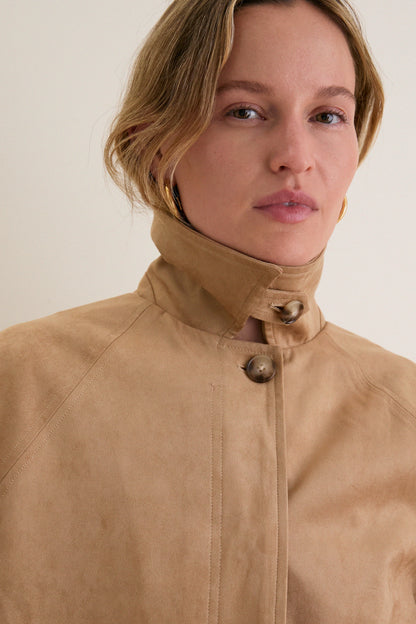 Camel Suede Drew Short Trench Coat