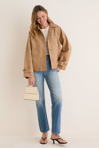 Camel Suede Drew Short Trench Coat