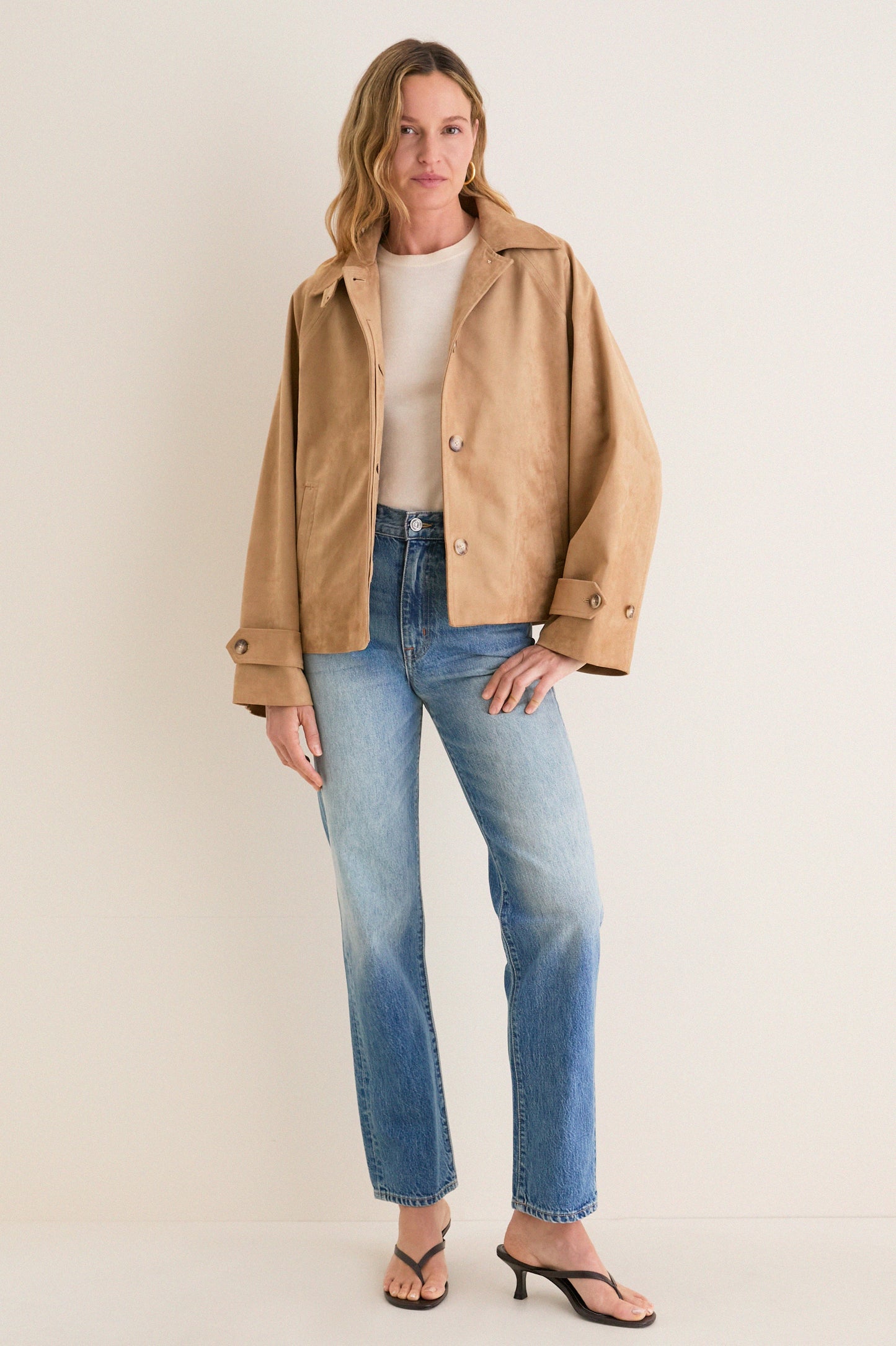 Camel Suede Drew Short Trench Coat