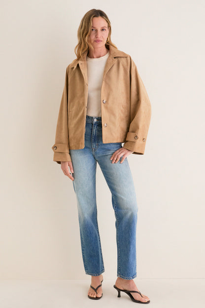 Camel Suede Drew Short Trench Coat