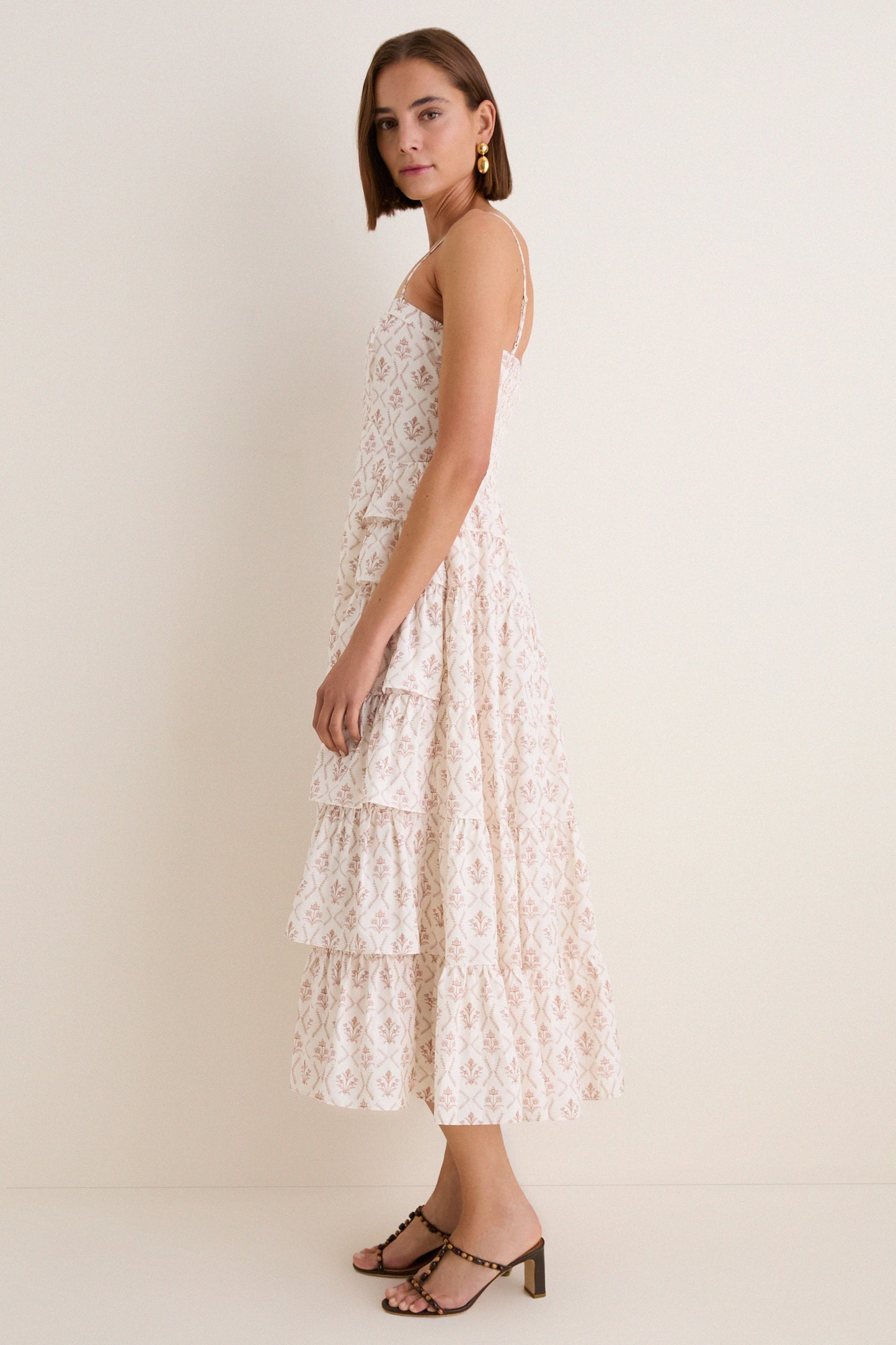 Brown & Cream Floral Ruffle Theodora Maxi Dress