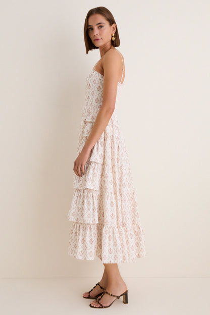 Brown & Cream Floral Ruffle Theodora Maxi Dress