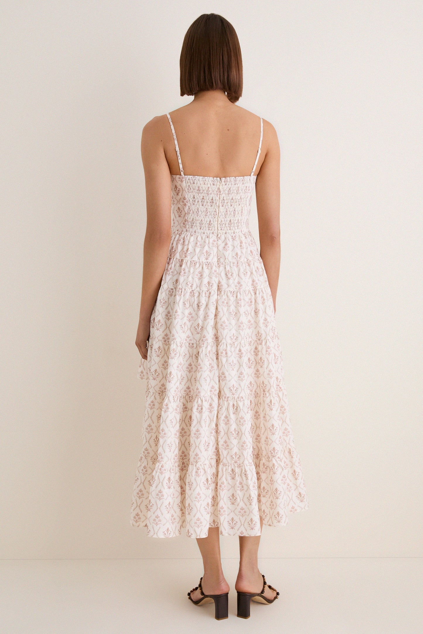 Brown & Cream Floral Ruffle Theodora Maxi Dress
