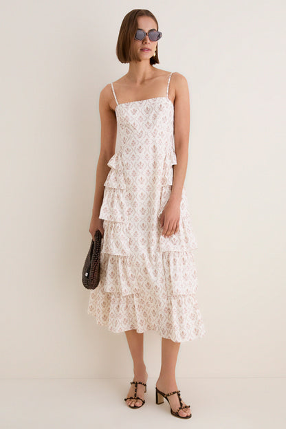 Brown & Cream Floral Ruffle Theodora Maxi Dress