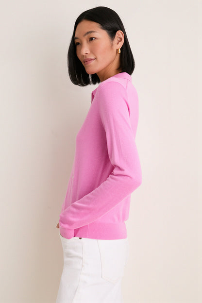 Carnation Pink Cashmere Silk Theo Polo
