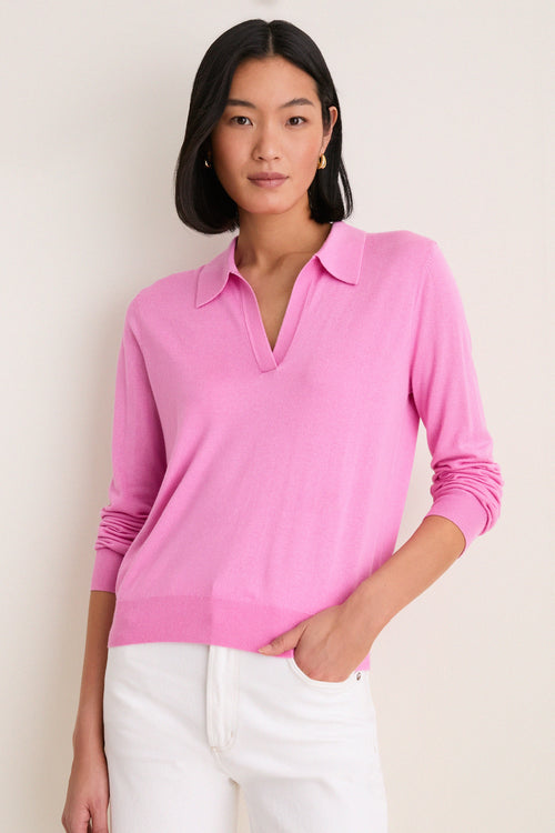 Carnation Pink Cashmere Silk Theo Polo