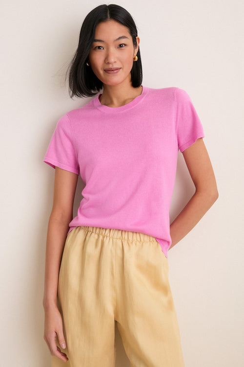 Carnation Pink Cashmere Silk Katie Tee