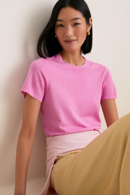 Carnation Pink Cashmere Silk Katie Tee