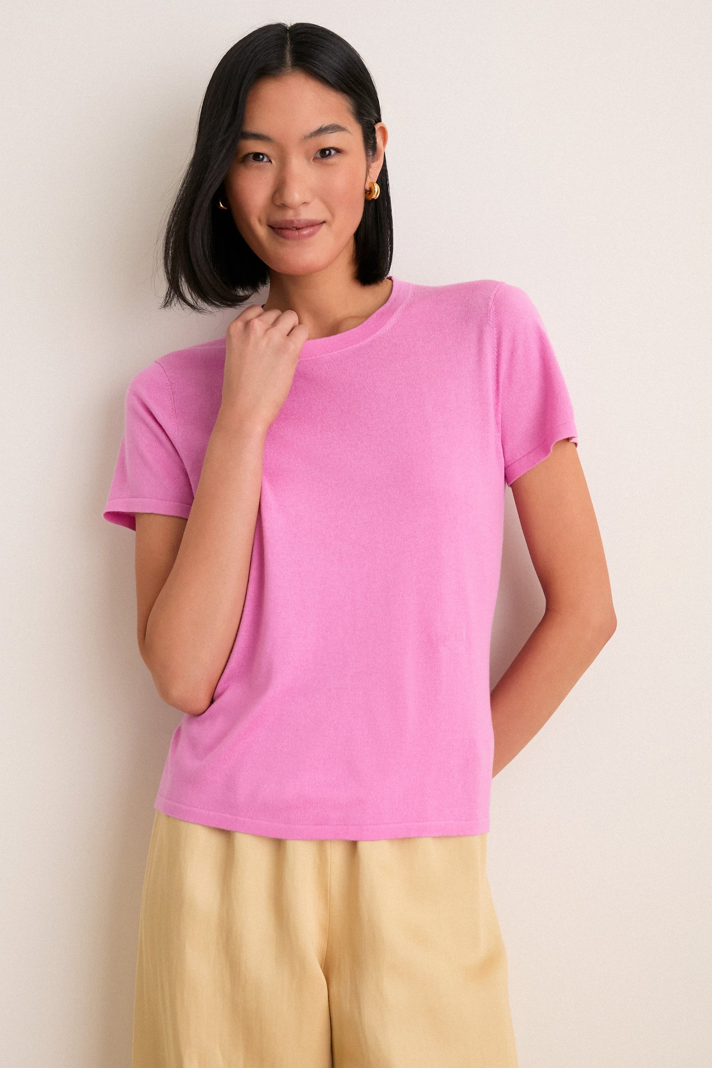 Carnation Pink Cashmere Silk Katie Tee
