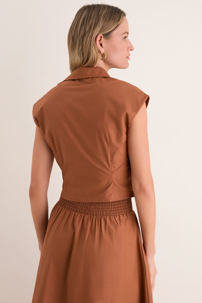 Camel Eloise Wrap Front Extended Shoulder Poplin Top