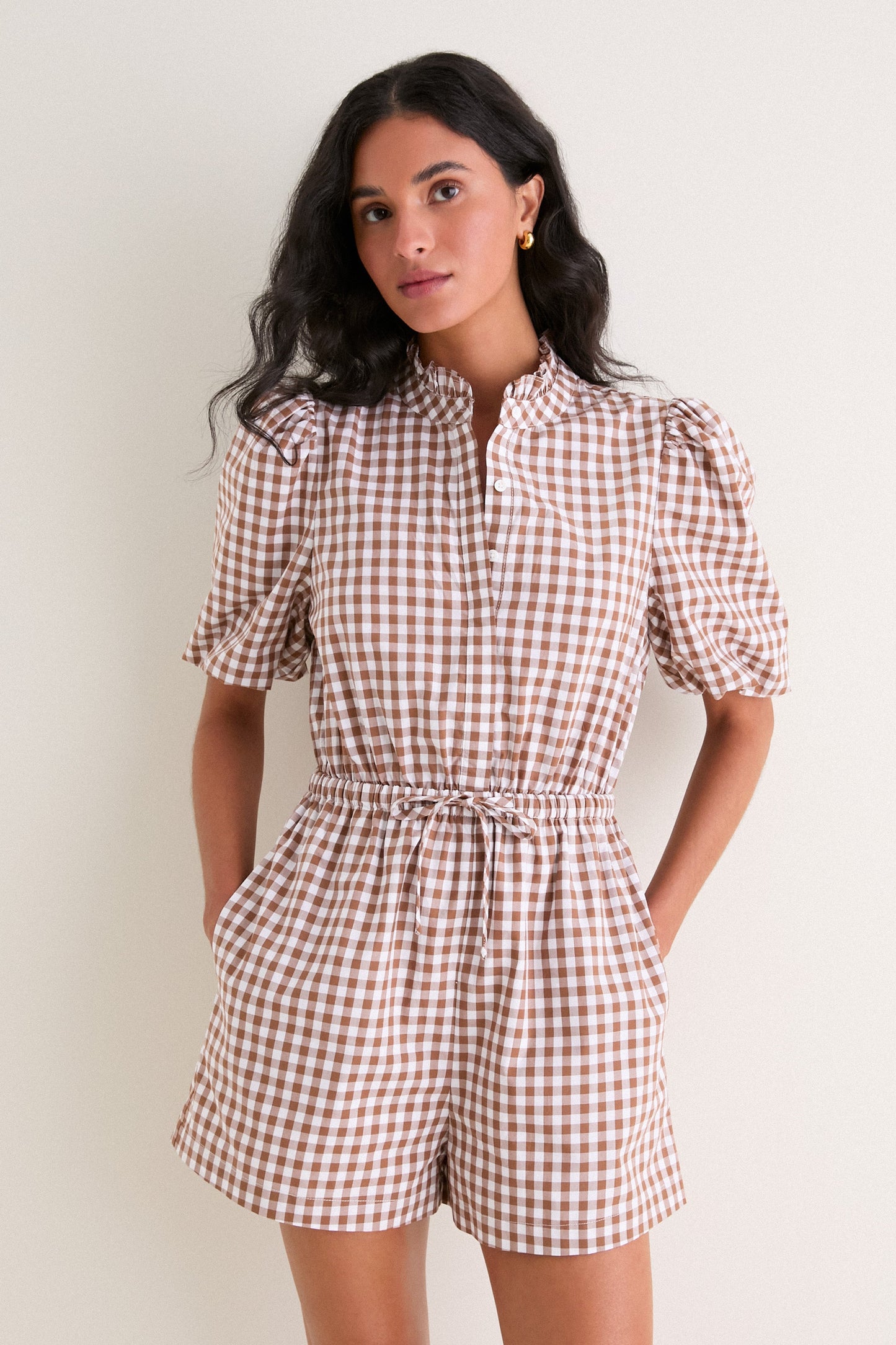 Brown Gingham Brooke Romper