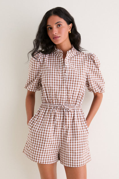 Brown Gingham Brooke Romper