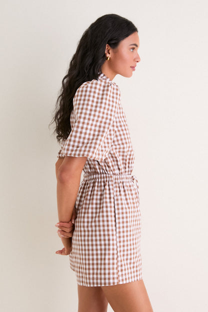 Brown Gingham Brooke Romper