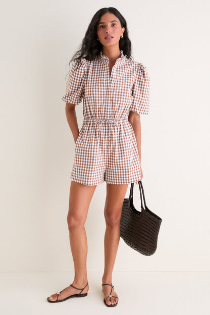 Brown Gingham Brooke Romper