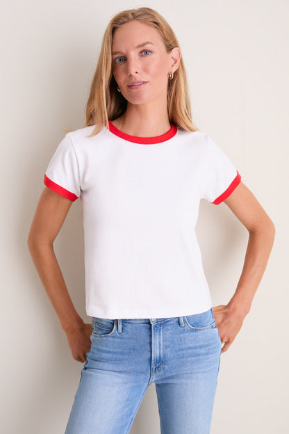 Cerise and White Margo Ringer Tee