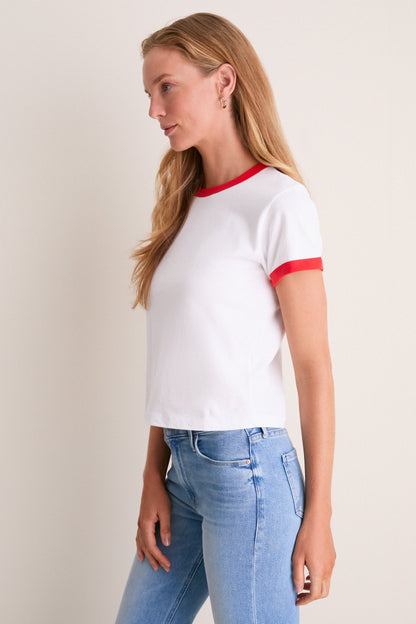 Cerise and White Margo Ringer Tee