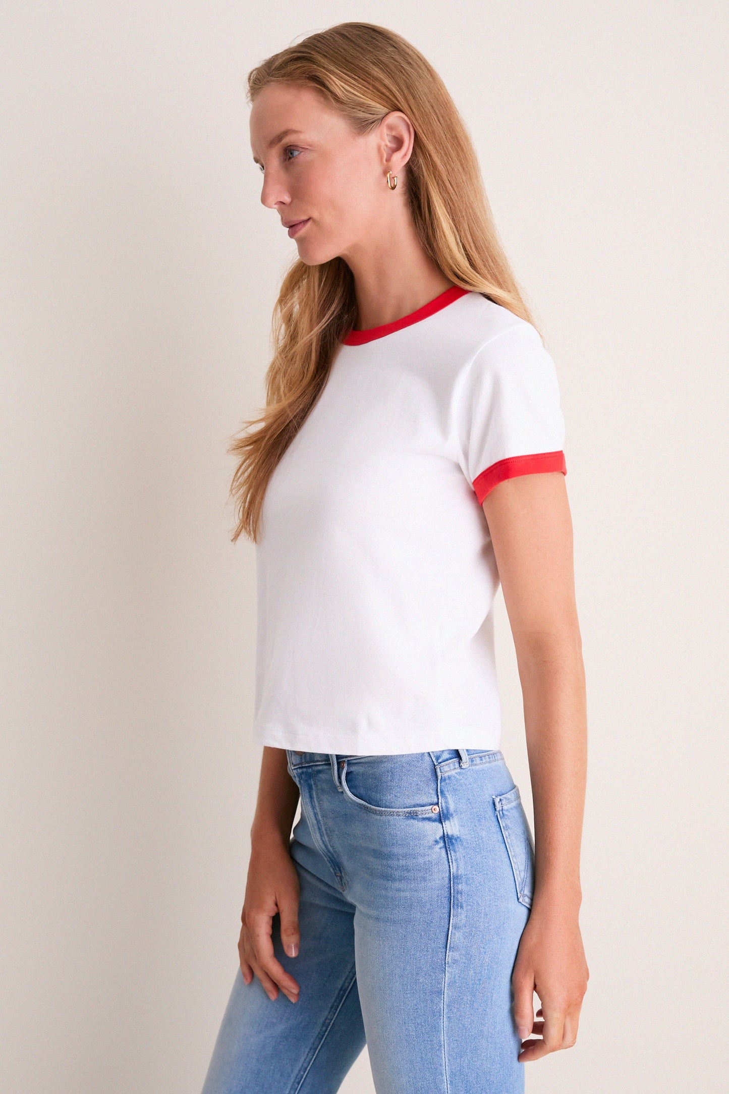 Cerise and White Margo Ringer Tee