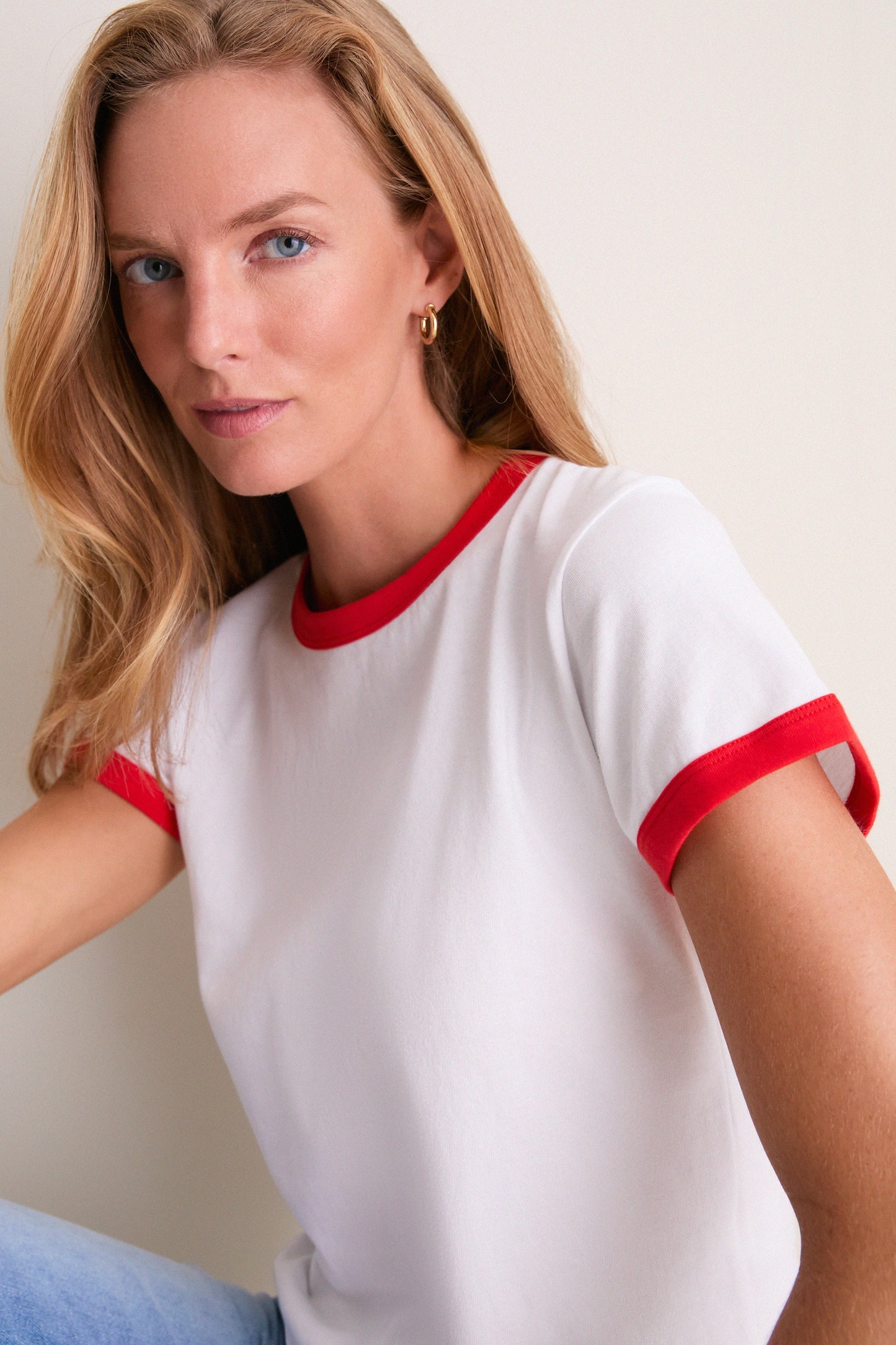Cerise and White Margo Ringer Tee