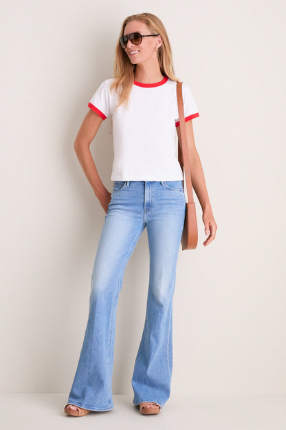 Cerise and White Margo Ringer Tee