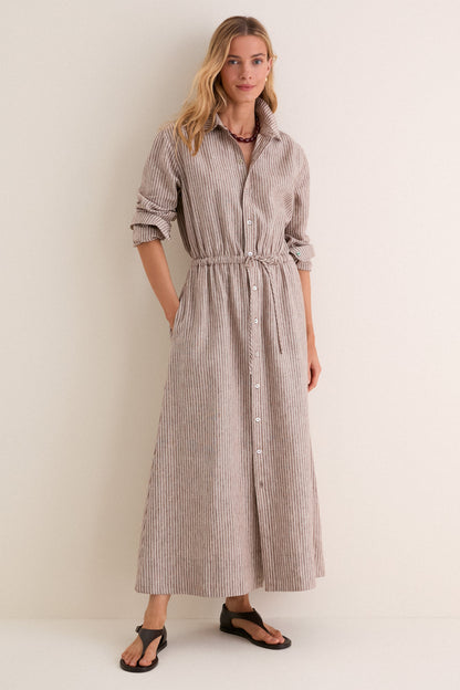 Cafe Stripe Linen Julien Shirt Dress