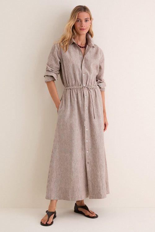 Cafe Stripe Linen Julien Shirt Dress