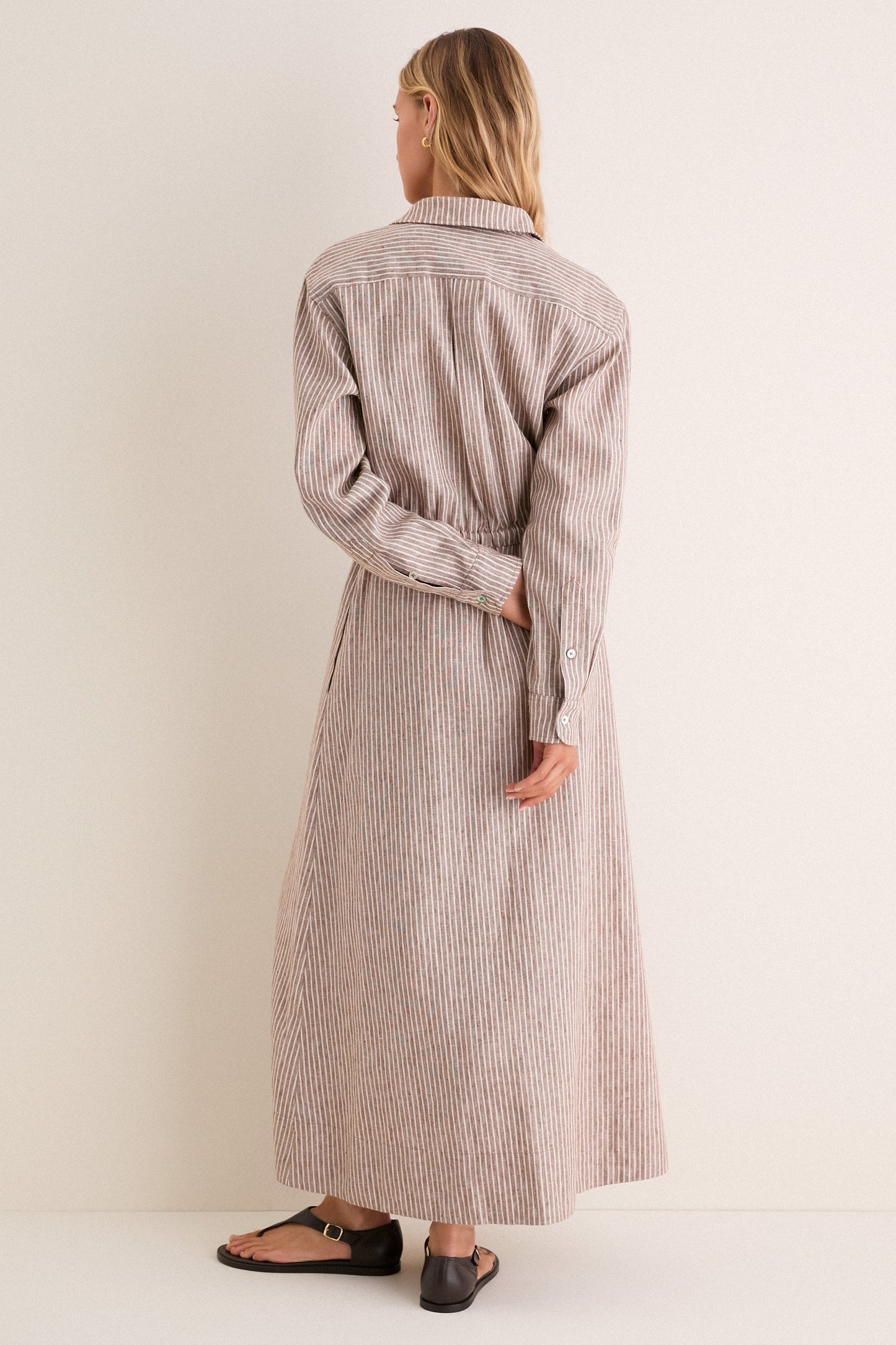 Cafe Stripe Linen Julien Shirt Dress
