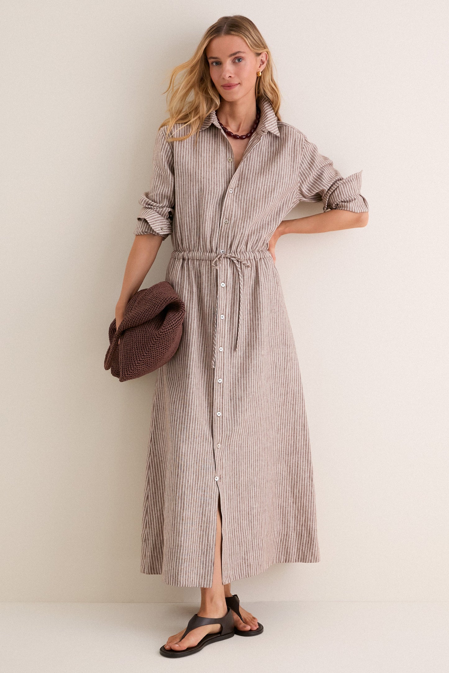 Cafe Stripe Linen Julien Shirt Dress