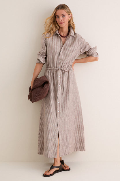 Cafe Stripe Linen Julien Shirt Dress